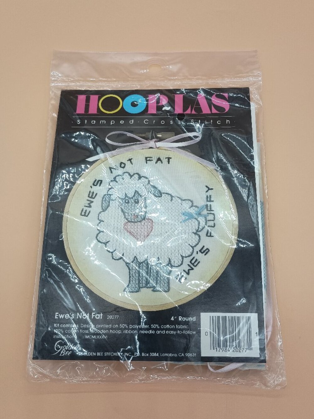 Vintage Hoop-Las Cross-Stitch Kit "Ewe's Not Fat Ewe's Fluffy" 1990s NIP NOS 4"